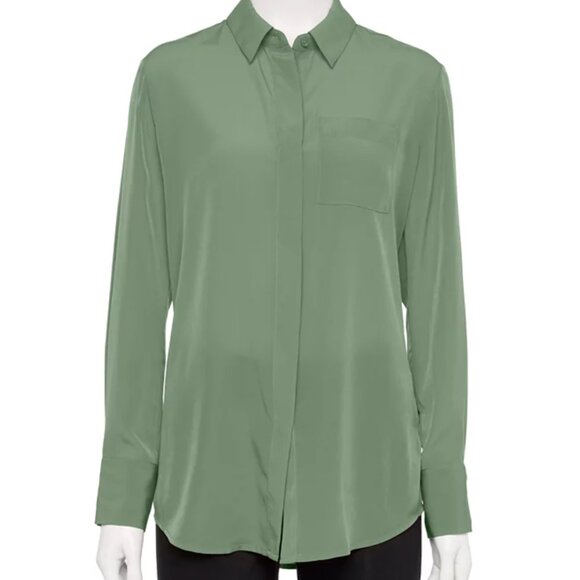 Women's Nine West Drapey Button Down Shirt Color: Camden Green, Small NWT - Picture 7 of 10